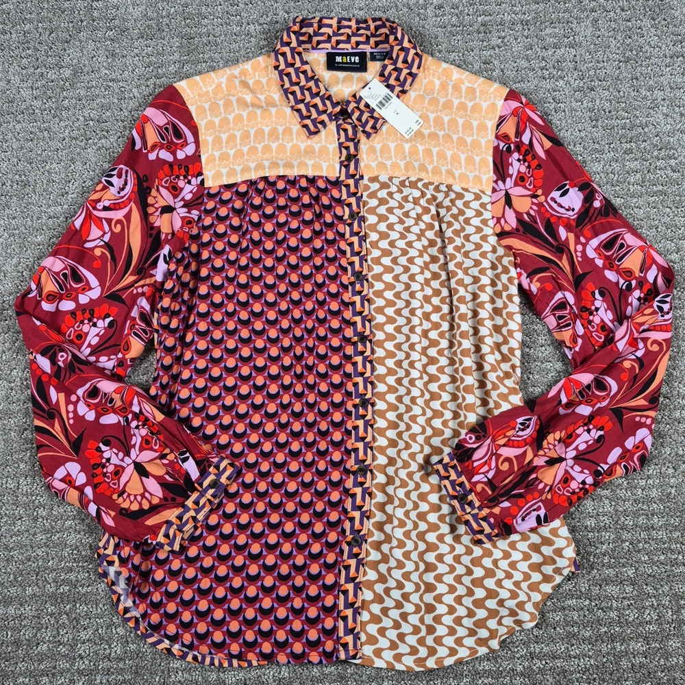 Maeve Anthropologie Shirt Womens M Mixed Print Patchwork Button Down Blouse NWT